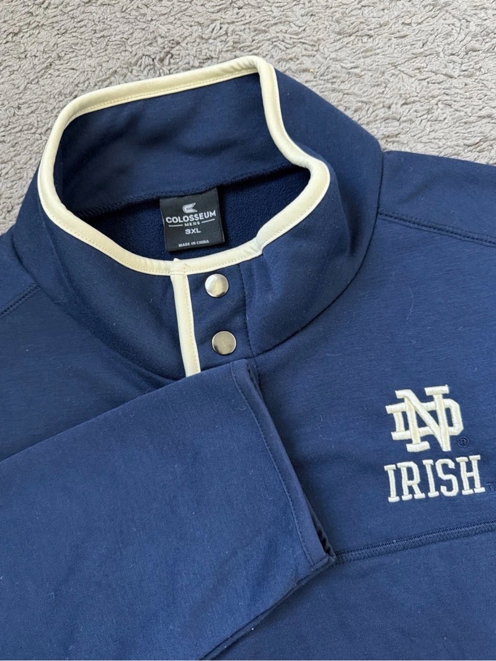 Notre Dame Fighting Irish Men’s 3X Blue 1/4 Button Up Pullover Colosseum Sweater